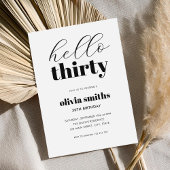 Hello Thirty モダン Black and White 30th Birthday 招待状