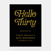 Hello Thirty レトロ30歳の誕生日ウェルカムサイン アクリルサイン (正面)
