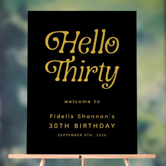 Hello Thirty レトロ30歳の誕生日ウェルカムサイン アクリルサイン (ニュートラル)