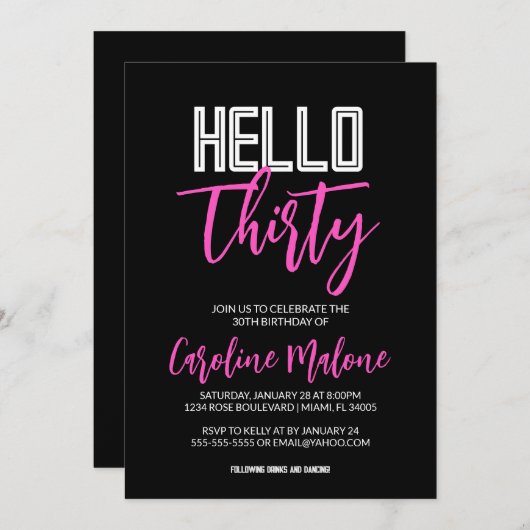 Hello Thirty 30th Birthday招待状 招待状 (正面/裏面)