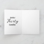 Hello thirty birthday name simple minimal elegant  カード (内部)