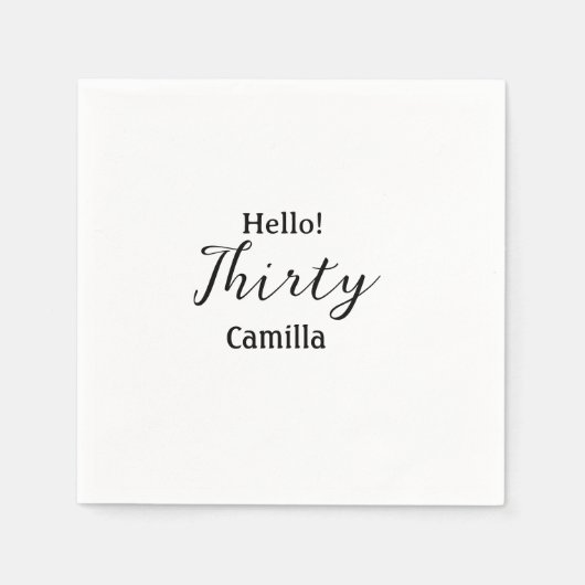 Hello thirty birthday name simple minimal elegant  スタンダードカクテルナプキン (正面)