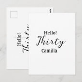 Hello thirty birthday name simple minimal elegant  ポストカード (正面/裏面)