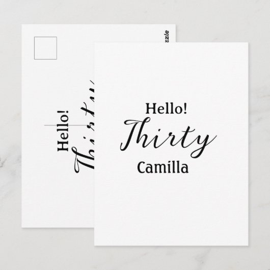 Hello thirty birthday name simple minimal elegant  ポストカード (正面/裏面)