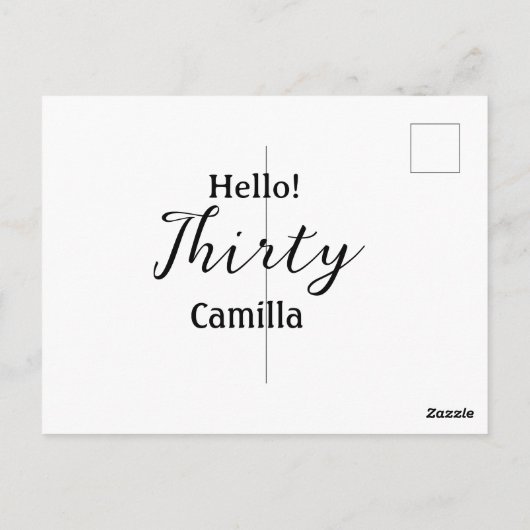 Hello thirty birthday name simple minimal elegant  ポストカード (裏面)