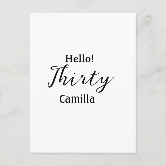 Hello thirty birthday name simple minimal elegant  ポストカード (正面)