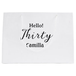 Hello thirty birthday name simple minimal elegant  ラージペーパーバッグ