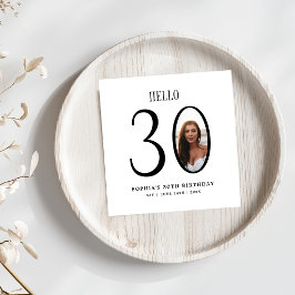 Hello Thirty Black and White Photo 30th Birthday  スタンダードカクテルナプキン
