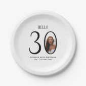 Hello Thirty Black and White Photo 30th Birthday  ペーパープレート (正面)