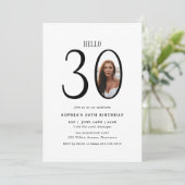 Hello Thirty Black and White Photo 30th Birthday 招待状 (スタンド正面)