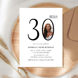 Hello Thirty Black and White Photo 30th Birthday 招待状