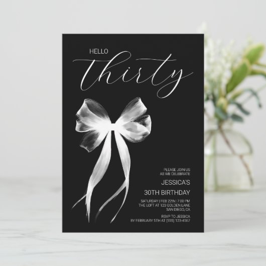 Hello Thirty Bow黒白30歳の誕生日 招待状 (スタンド正面)