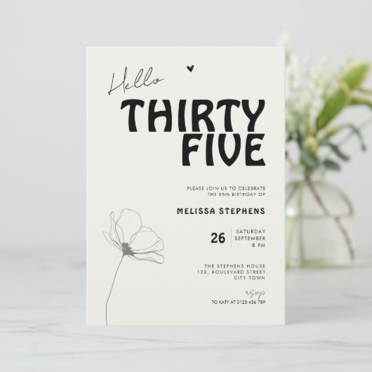 Hello Thirty Five Bold Typography 35th Birthday 招待状 (スタンド正面)