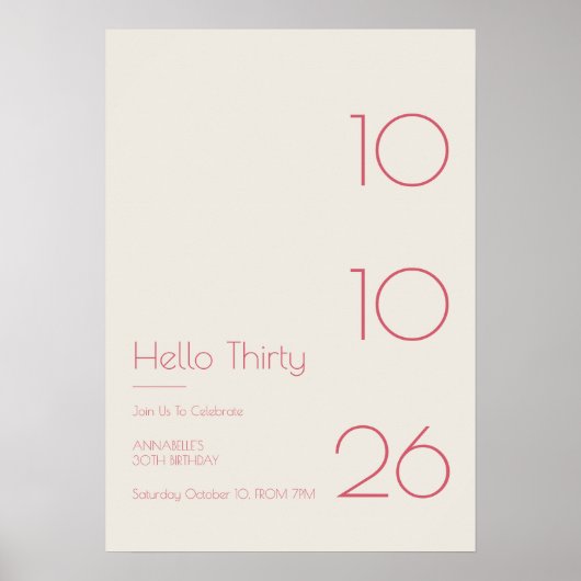 Hello Thirty Minimal Modern 30th Birthday ポスター (正面)