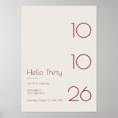Hello Thirty Minimal Modern 30th Birthday ポスター (正面)