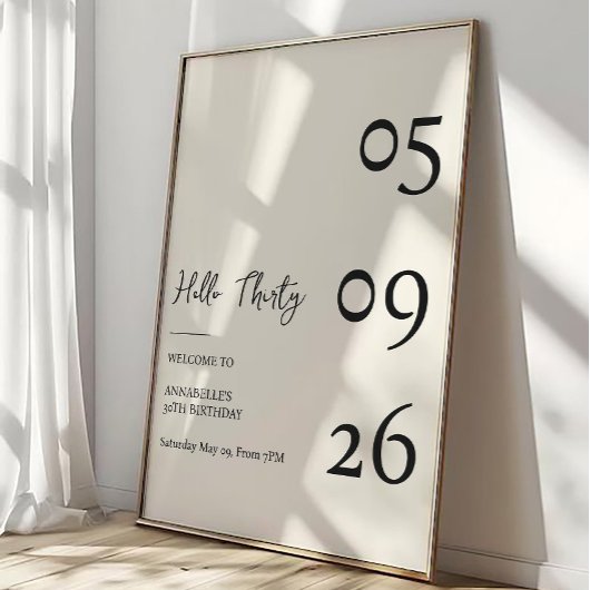 Hello Thirty Minimal Modern 30th Birthday ポスター