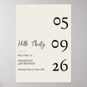 Hello Thirty Minimal Modern 30th Birthday ポスター (正面)