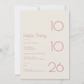 Hello Thirty Minimal Modern 30th Birthday 招待状 (正面)