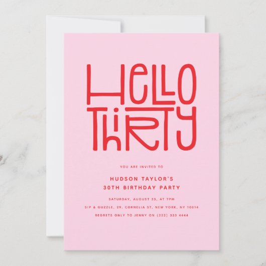 HELLO THIRTY Modern 30th Birthday 招待状 (正面)