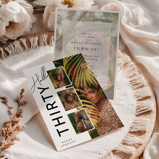 Hello THIRTY' Modern Photo Collage 30th Birthday 招待状