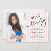 Hello Thirty Modern Script Photo 30th Birthday 招待状 (正面)