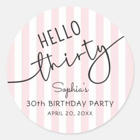 Hello Thirty Modern Script Simple 30th Birthday ラウンドシール (正面)