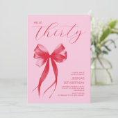 Hello Thirty Pink モダン Bow 30th Birthdayパーティー 招待状 (スタンド正面)