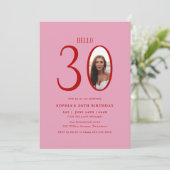 Hello Thirty Pink and Red Photo 30th Birthday 招待状 (スタンド正面)