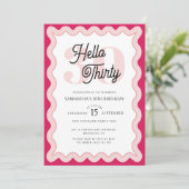 Hello Thirty Pink Curvy Groovy 30th誕生日 招待状 (スタンド正面)