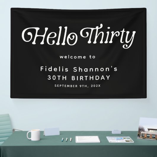 Hello Thirty Retro 30th Birthday Welcome 横断幕 (トレードショー)