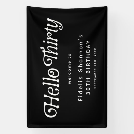 Hello Thirty Retro 30th Birthday Welcome 横断幕 (縦)