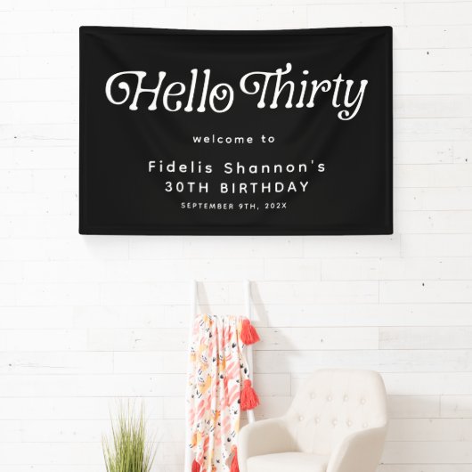 Hello Thirty Retro 30th Birthday Welcome 横断幕 (インサイチュ)