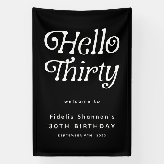 Hello Thirty Retro 30th Birthday Welcome 横断幕 (縦)