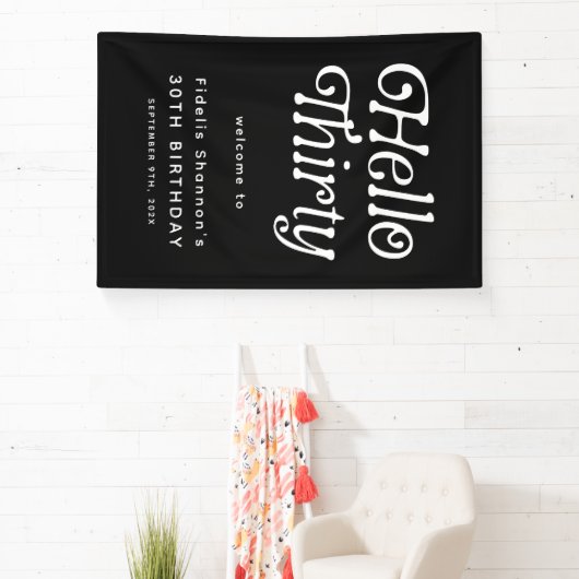 Hello Thirty Retro 30th Birthday Welcome 横断幕 (インサイチュ)