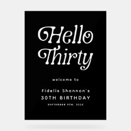 Hello Thirty Retro 30th Birthday Welcome Sign アクリルサイン