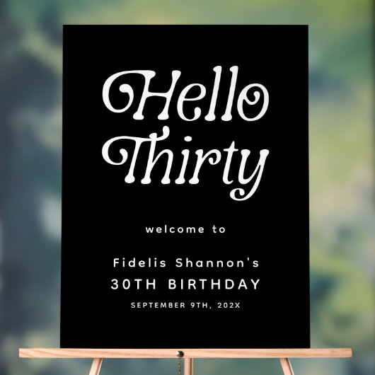 Hello Thirty Retro 30th Birthday Welcome Sign アクリルサイン (ニュートラル)