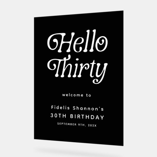 Hello Thirty Retro 30th Birthday Welcome Sign アクリルサイン (傾斜)