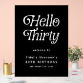 Hello Thirty Retro 30th Birthday Welcome Sign アクリルサイン (ウェディング)