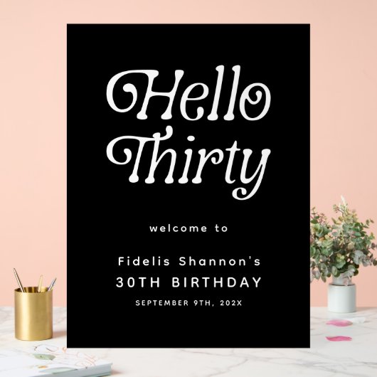 Hello Thirty Retro 30th Birthday Welcome Sign アクリルサイン (ウェディング)