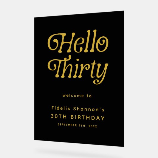 Hello Thirty Retro 30th Birthday Welcome Sign アクリルサイン (傾斜)