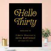 Hello Thirty Retro 30th Birthday Welcome Sign アクリルサイン (ウェディング)
