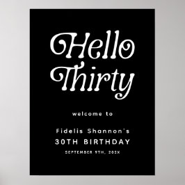 Hello Thirty Retro 30th Birthday Welcome Sign ポスター