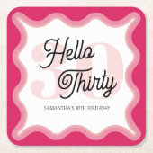 Hello Thirty Wavy Groovy 30th誕生日 スクエアペーパーコースター (正面)