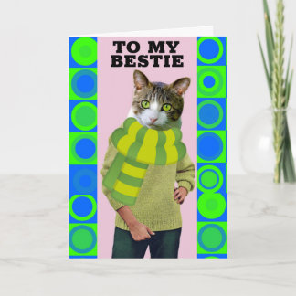 HELLO TO BEST FRIEND FUNNY CAT GREETING CARD カード