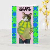 HELLO TO BEST FRIEND FUNNY CAT GREETING CARD カード (黄色い花)