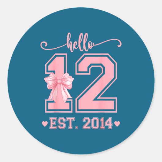 Hello Twelve Est 2014 12th Birthday Coquette 12 Ye ラウンドシール (正面)