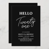 Hello Twentone モダン Black 21th Birthdayパーティー 招待状 (正面/裏面)