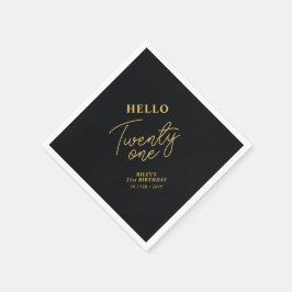 Hello Twentone Black & 金ゴールド21st誕生日パーティー スタンダードカクテルナプキン