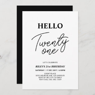 Hello Twentone Black & White 21st Birthdayパーティー 招待状