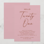 Hello Twenty One | ダスティーローズピンク 21歳の誕生日 招待状 (正面/裏面)